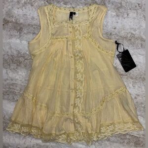 Lu Luvia Delicate Yellow Sheer Peplum Top Medium NWT